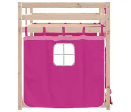 Bērnu Gulta Ar Aizkariem, Rozā, 90X190 Cm, Priedes Masīvkoks Vidaxl