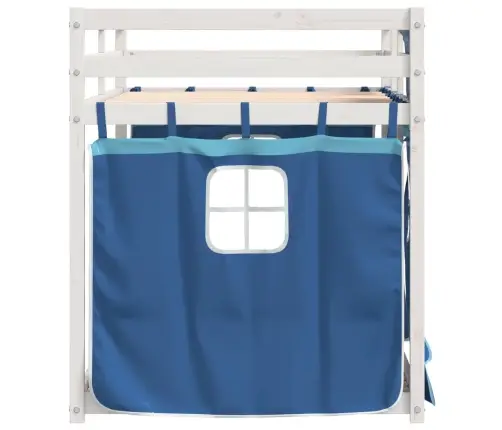 Bērnu Gulta Ar Aizkariem, Zila, 90X190 Cm, Priedes Masīvkoks Vidaxl