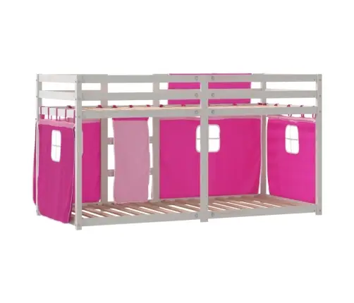 Bērnu Gulta Ar Aizkariem, Rozā, 90X190 Cm, Priedes Masīvkoks Vidaxl