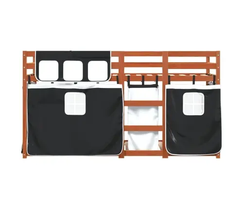 Gulta Ar Aizkariem, Melnbalta, 90X200 Cm, Priedes Masīvkoks Vidaxl