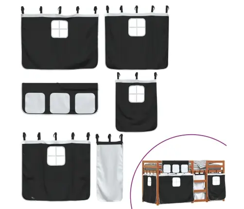 Gulta Ar Aizkariem, Melnbalta, 90X200 Cm, Priedes Masīvkoks Vidaxl