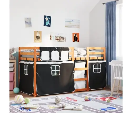 Gulta Ar Aizkariem, Melnbalta, 90X200 Cm, Priedes Masīvkoks Vidaxl