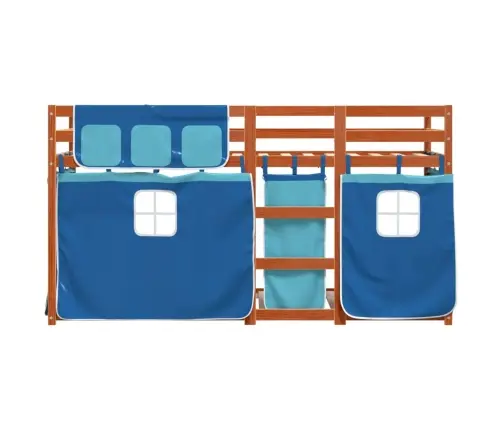 Bērnu Gulta Ar Aizkariem, Zila, 90X200 Cm, Priedes Masīvkoks Vidaxl