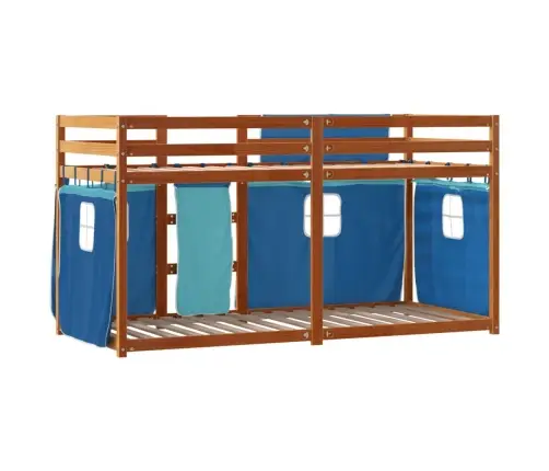 Bērnu Gulta Ar Aizkariem, Zila, 90X200 Cm, Priedes Masīvkoks Vidaxl