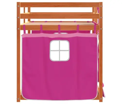 Bērnu Gulta Ar Aizkariem, Rozā, 90X200 Cm, Priedes Masīvkoks Vidaxl