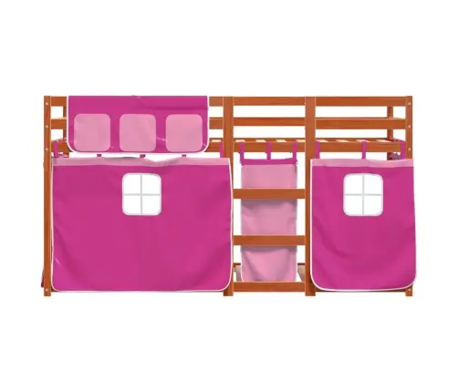 Bērnu Gulta Ar Aizkariem, Rozā, 90X190 Cm, Priedes Masīvkoks Vidaxl
