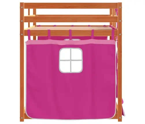 Bērnu Gulta Ar Aizkariem, Rozā, 90X190 Cm, Priedes Masīvkoks Vidaxl