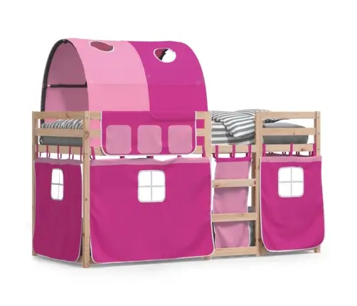 Bērnu Gulta Ar Aizkariem, Rozā, 90X200 Cm, Priedes Masīvkoks Vidaxl