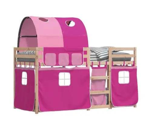 Bērnu Gulta Ar Aizkariem, Rozā, 90X200 Cm, Priedes Masīvkoks Vidaxl