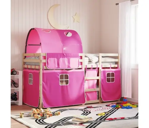 Bērnu Gulta Ar Aizkariem, Rozā, 90X200 Cm, Priedes Masīvkoks Vidaxl