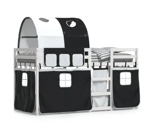 Gulta Ar Aizkariem, Melnbalta, 90X200 Cm, Priedes Masīvkoks Vidaxl