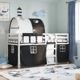 Gulta Ar Aizkariem, Melnbalta, 90X200 Cm, Priedes Masīvkoks Vidaxl Gulta Ar Aizkariem, Melnbalta, 90X200 Cm, Priedes Masīvkoks Vidaxl