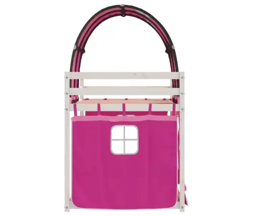 Dviaukštė Lova Su Užuolaidomis, Rožinė, 90X200cm Pušis