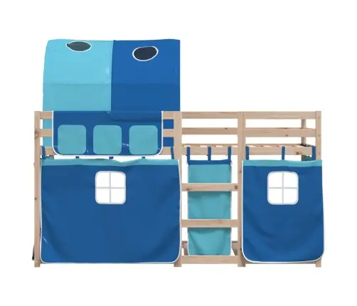 Bērnu Gulta Ar Aizkariem, Zila, 80X200 Cm, Priedes Masīvkoks Vidaxl