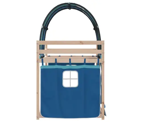 Bērnu Gulta Ar Aizkariem, Zila, 80X200 Cm, Priedes Masīvkoks Vidaxl