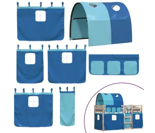 Bērnu Gulta Ar Aizkariem, Zila, 80X200 Cm, Priedes Masīvkoks Vidaxl