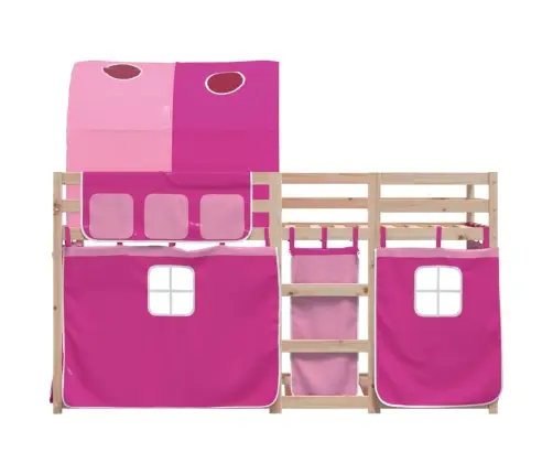 Bērnu Gulta Ar Aizkariem, Rozā, 80X200 Cm, Priedes Masīvkoks Vidaxl