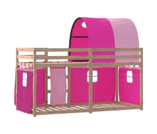 Bērnu Gulta Ar Aizkariem, Rozā, 80X200 Cm, Priedes Masīvkoks Vidaxl