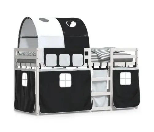 Gulta Ar Aizkariem, Melnbalta, 80X200 Cm, Priedes Masīvkoks Vidaxl