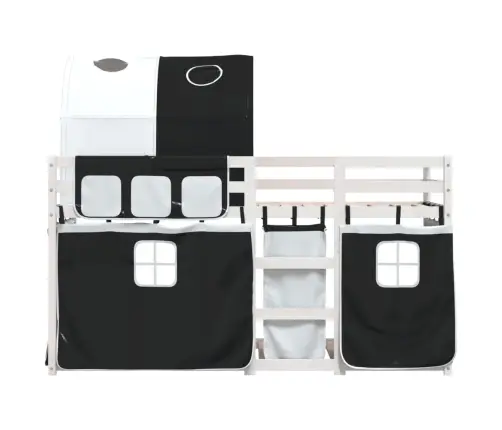 Gulta Ar Aizkariem, Melnbalta, 80X200 Cm, Priedes Masīvkoks Vidaxl