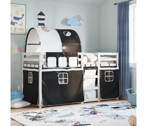 Gulta Ar Aizkariem, Melnbalta, 80X200 Cm, Priedes Masīvkoks Vidaxl