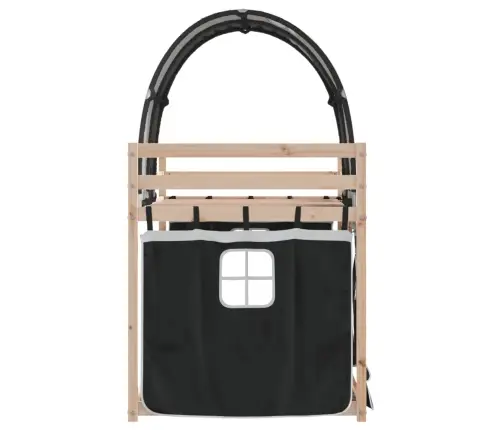 Dviaukštė Lova Su Užuolaidomis, Balta/Juoda, 90X190cm Pušis