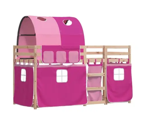 Dviaukštė Lova Su Užuolaidomis, Rožinė, 90X190cm Pušis