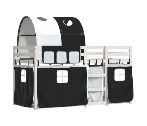 Gulta Ar Aizkariem, Melnbalta, 90X190 Cm, Priedes Masīvkoks Vidaxl