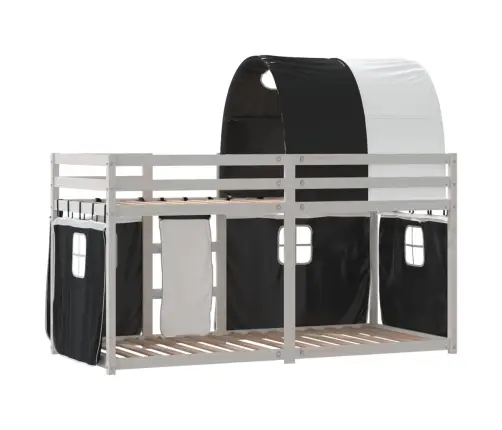 Gulta Ar Aizkariem, Melnbalta, 90X190 Cm, Priedes Masīvkoks Vidaxl