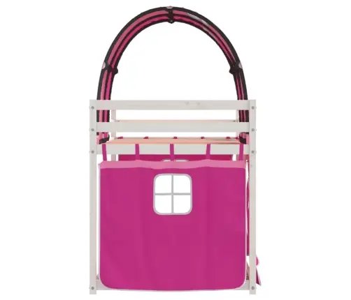 Bērnu Gulta Ar Aizkariem, Rozā, 90X190 Cm, Priedes Masīvkoks Vidaxl