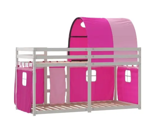 Bērnu Gulta Ar Aizkariem, Rozā, 90X190 Cm, Priedes Masīvkoks Vidaxl