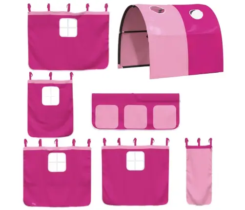 Bērnu Gulta Ar Aizkariem, Rozā, 90X190 Cm, Priedes Masīvkoks Vidaxl