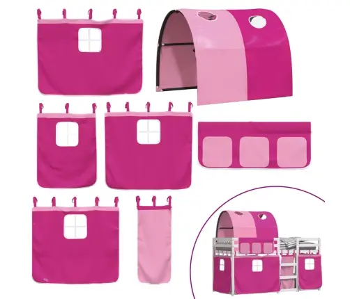 Bērnu Gulta Ar Aizkariem, Rozā, 90X190 Cm, Priedes Masīvkoks Vidaxl