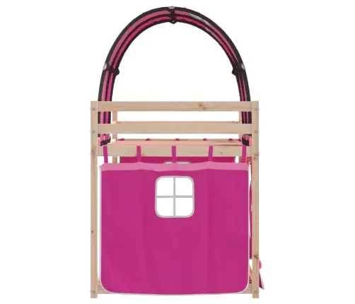 Bērnu Gulta Ar Aizkariem, Rozā, 75X190 Cm, Priedes Masīvkoks Vidaxl