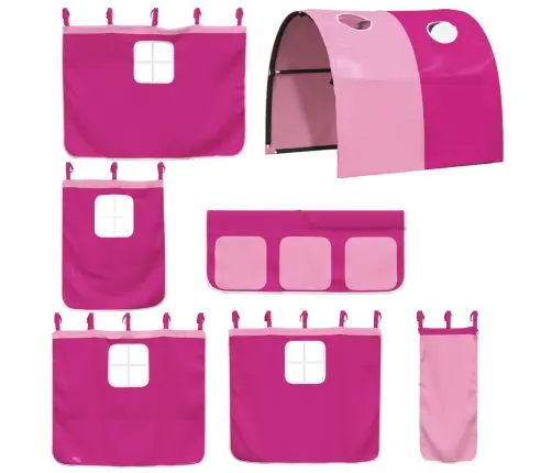 Bērnu Gulta Ar Aizkariem, Rozā, 75X190 Cm, Priedes Masīvkoks Vidaxl