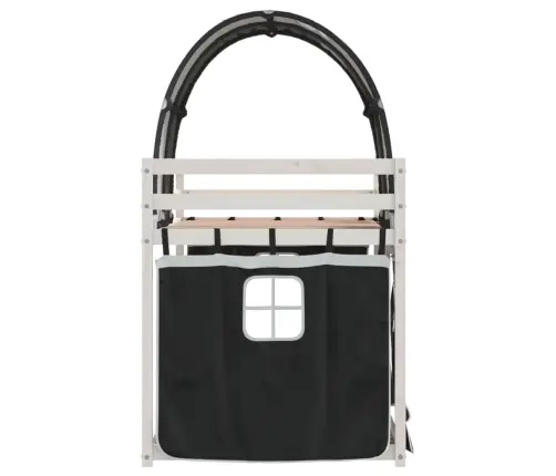 Dviaukštė Lova Su Užuolaidomis, Balta/Juoda, 75X190cm Pušis