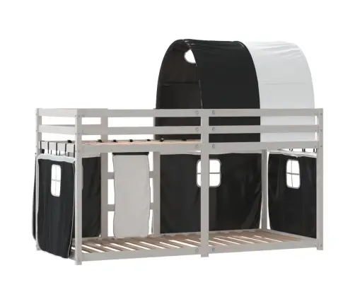 Dviaukštė Lova Su Užuolaidomis, Balta/Juoda, 75X190cm Pušis