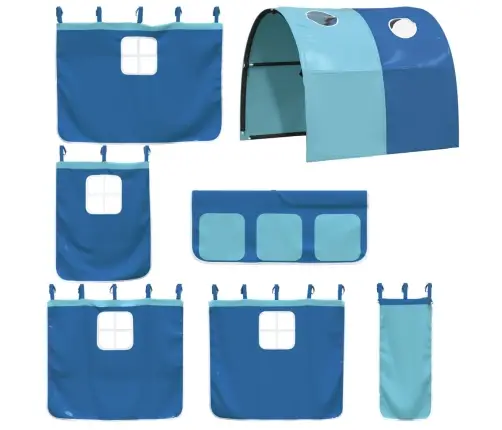 Bērnu Gulta Ar Aizkariem, Zila, 75X190 Cm, Priedes Masīvkoks Vidaxl