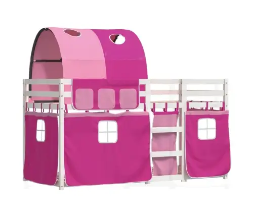 Bērnu Gulta Ar Aizkariem, Rozā, 75X190 Cm, Priedes Masīvkoks Vidaxl