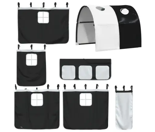 Dviaukštė Lova Su Užuolaidomis, Balta/Juoda, 80X200cm Pušis