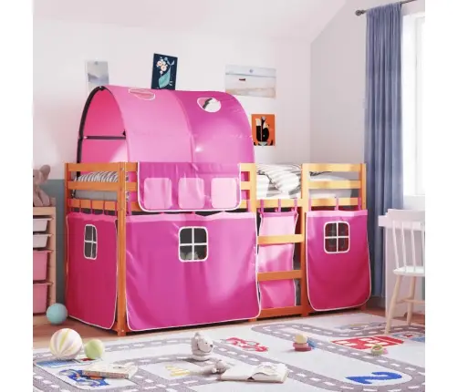 Bērnu Gulta Ar Aizkariem, Rozā, 80X200 Cm, Priedes Masīvkoks Vidaxl