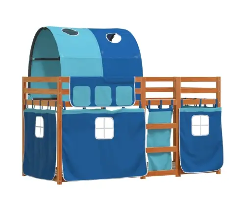 Dviaukštė Lova Su Užuolaidomis, Mėlyna, 75X190cm Pušis