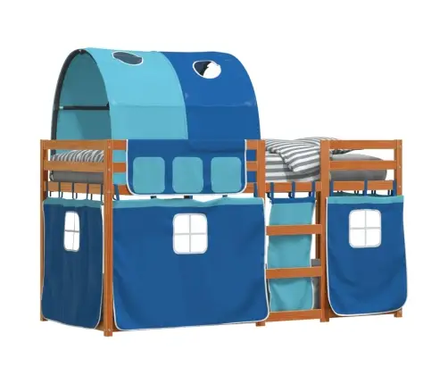 Dviaukštė Lova Su Užuolaidomis, Mėlyna, 75X190cm Pušis