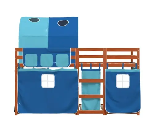 Dviaukštė Lova Su Užuolaidomis, Mėlyna, 75X190cm Pušis