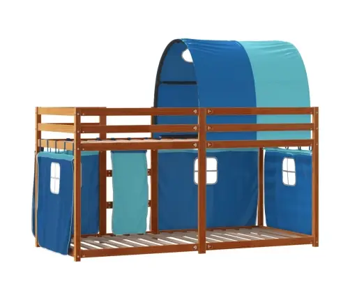 Dviaukštė Lova Su Užuolaidomis, Mėlyna, 75X190cm Pušis