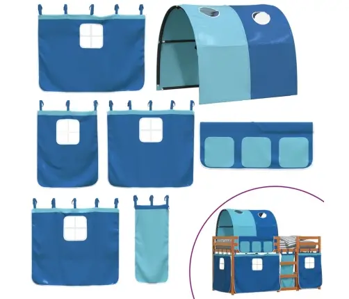 Dviaukštė Lova Su Užuolaidomis, Mėlyna, 75X190cm Pušis