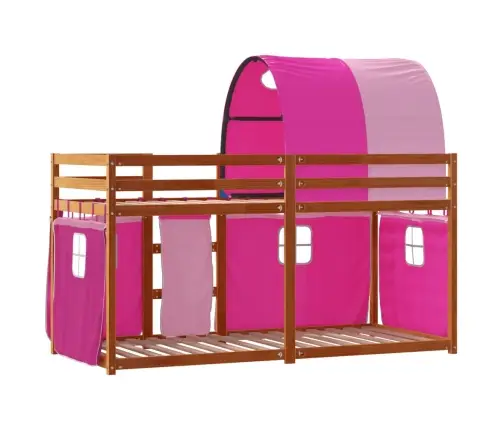 Bērnu Gulta Ar Aizkariem, Rozā, 75X190 Cm, Priedes Masīvkoks Vidaxl