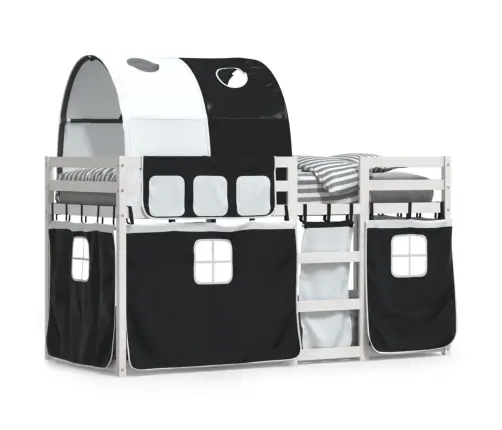 Gulta Ar Aizkariem, Melnbalta, 90X200 Cm, Priedes Masīvkoks Vidaxl