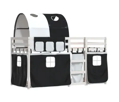 Gulta Ar Aizkariem, Melnbalta, 90X200 Cm, Priedes Masīvkoks Vidaxl