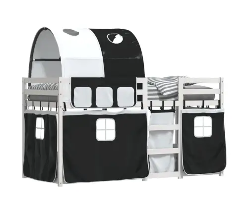 Gulta Ar Aizkariem, Melnbalta, 90X200 Cm, Priedes Masīvkoks Vidaxl